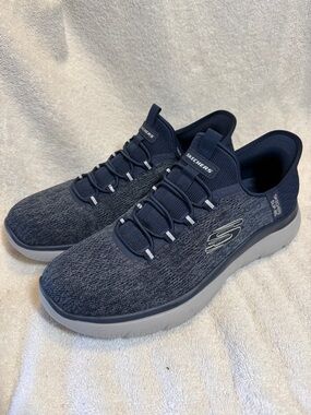 Skechers Navy and Gray Slip-On Knit Sneakers